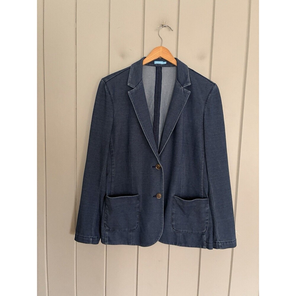 J McLaughlin Jude Soft Denim Knit Blue Blazer Jacket L Large Pockets Button